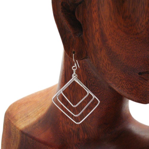 Three hanging square outlines on hook earrings | Wholesale 925 Sterling Silver Jewelry | Alternate photo