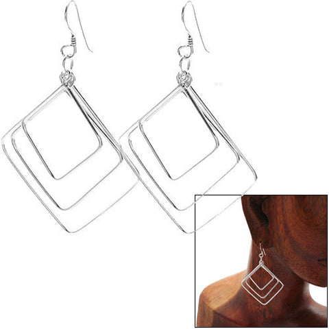 Three hanging square outlines on hook earrings | Wholesale 925 Sterling Silver Jewelry | Combo photo