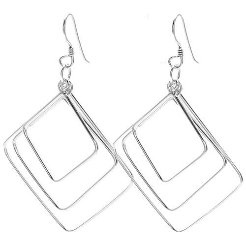 Three hanging square outlines on hook earrings | Wholesale 925 Sterling Silver Jewelry | Item photo