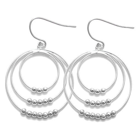 Three Lovely Sterling Silver Hoops with Beads on Hanging Hook Earrings