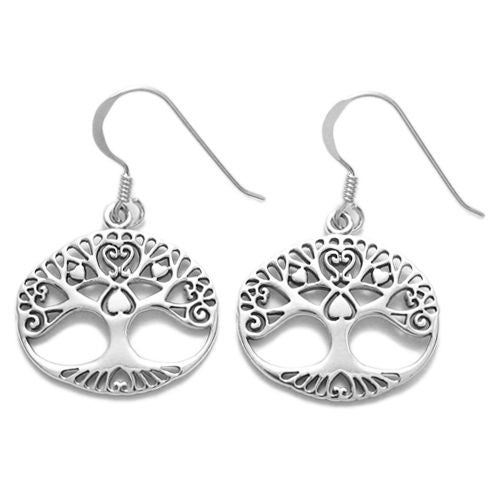 Tree of Life hanging earrings with heart branches | Wholesale 925 Sterling Silver Jewelry | Item photo