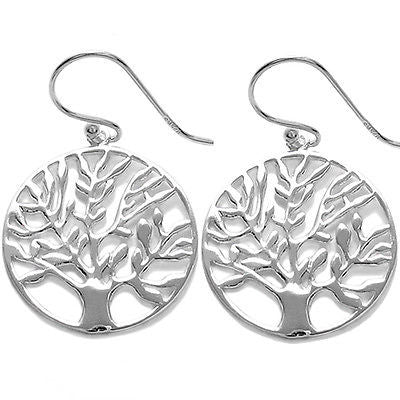 Sterling Silver Tree of Life in Circle Hanging Earrings.