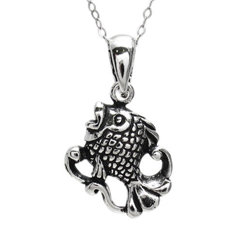 Pretty and Ornate Tropical Fish Charm Pendant | Wholesale 925 Sterling Silver Pendant - Jewelry 