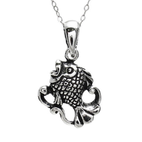 Pretty and Ornate Tropical Fish Charm Pendant | Wholesale 925 Sterling Silver Pendant - Jewelry 