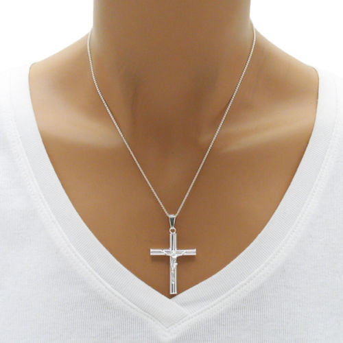 Classy and Wide Tubular Crucifix Cross Pendant - Medium (34x23mm) | Wholesale 925 Sterling Silver Pendant - Jewelry | Alternate