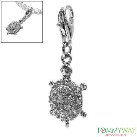 Adorable Turtle Charm Pendant with CZs | Wholesale 925 Sterling Silver Pendant - Jewelry | Main