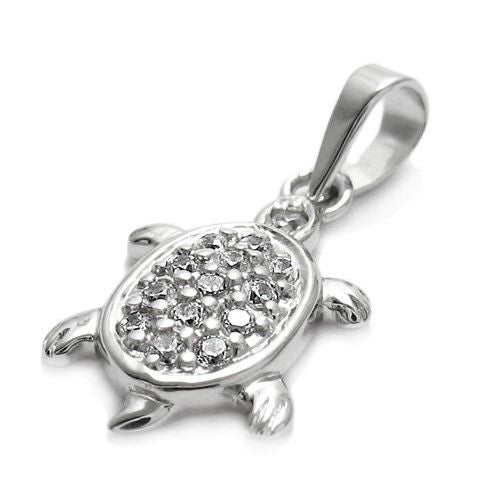 Extraordinary Turtle Pendant with 0.14 CT CZs | Wholesale 925 Sterling Silver Pendants - Jewelry | Alternate