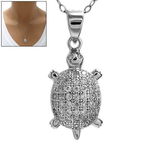Radiant Turtle Pendant with Micro-Pave CZs | Wholesale 925 Sterling Silver Pendant - Jewelry | Main