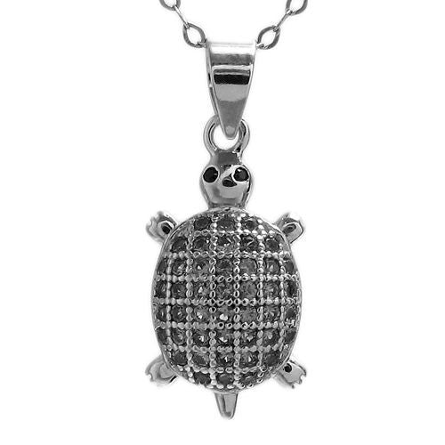 Lovely Turtle with Black CZs Pendant | Wholesale 925 Sterling Silver Pendant - Jewelry | Alternate