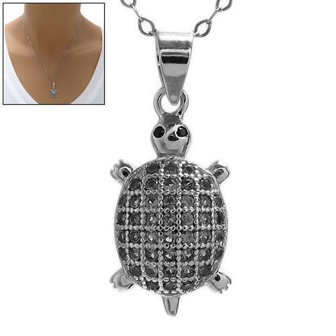 Lovely Turtle with Black CZs Pendant | Wholesale 925 Sterling Silver Pendant - Jewelry | Main