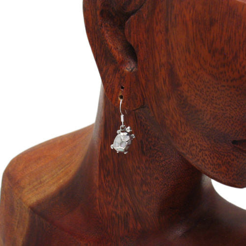 Captivating Sterling Silver Turtle with Mother of Pearl Turtle Shell Hanging Earrings.