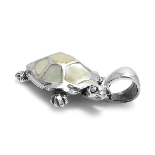 Cute turtle with mother of pearl turtle shell pendant | Wholesale 925 Sterling Silver Jewelry | Side photo