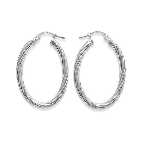 Luxurious Twist Thin Oval Hoop Earrings in 24mm | Wholesale Sterling Silver Jewelry | Alternate