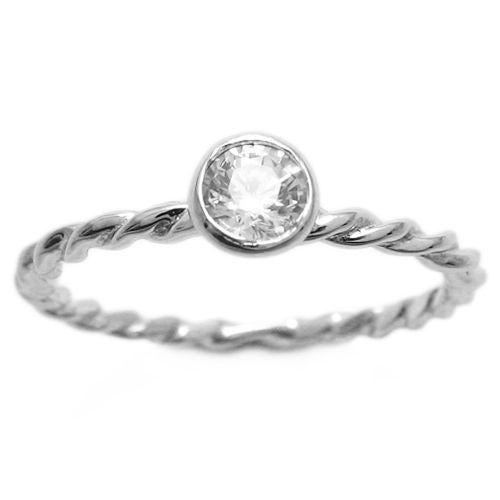 Twisted band ring with bezel set CZ solitaire | Wholesale sterling silver rings - Jewelry | Alternate photo