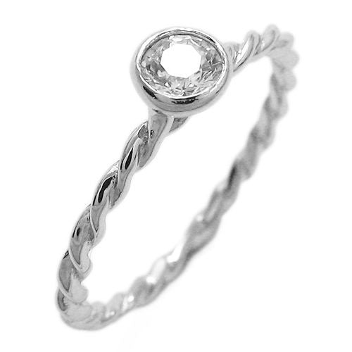 Twisted band ring with bezel set CZ solitaire | Wholesale sterling silver rings - Jewelry | Main photo
