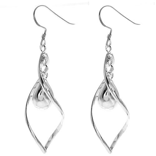 Twisting leaf shaped hanging hook earrings w/ danging teardrop | Wholesale 925 Sterling Silver Jewelry | Item photo