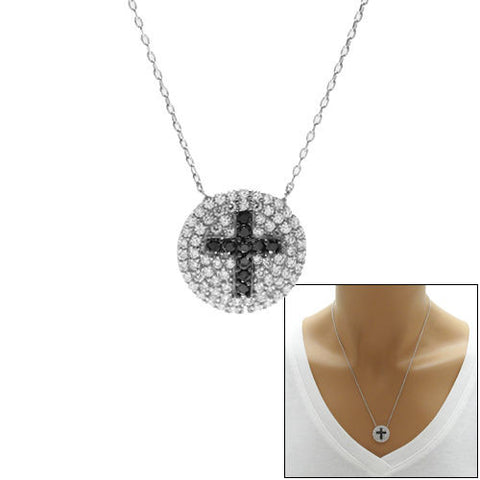 Beautiful Two Tone Multi-CZ Cross Pendant Necklace | Wholesale 925 Sterling Silver Pendant - Jewelry | Main