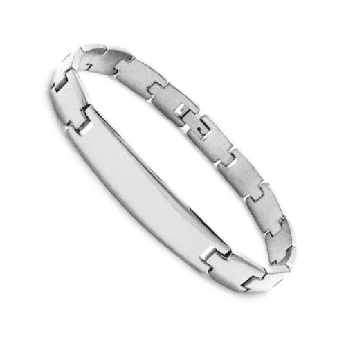 Unadorned strap link bracelet with engravable plate | Wholesale 316L Stainless Steel Jewelry | Steel photo