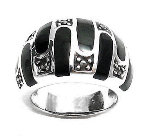 Retro art deco inspired black onyx dome ring | Wholesale sterling silver rings - Jewelry | Main photo