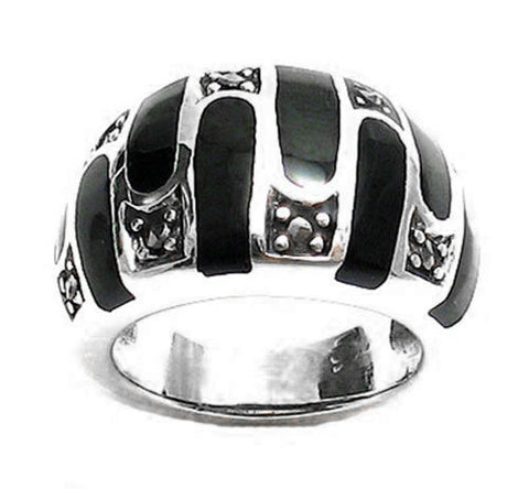 Retro art deco inspired black onyx dome ring | Wholesale sterling silver rings - Jewelry | Main photo