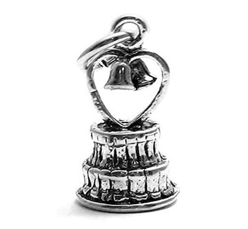 One-of-a-kind Wedding bells on Wedding Cake Charm. Wholesale Sterling Silver Charms - Jewelry