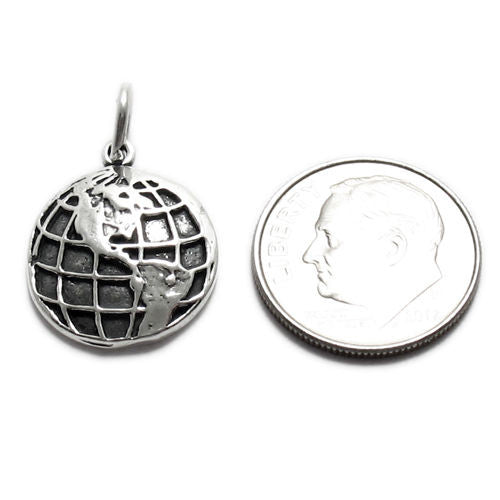Western Hemisphere on Globe Charm | Wholesale 925 Sterling Silver Charms - Jewelry | Alternate