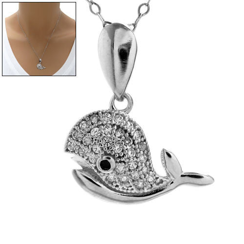 Stylish Whale Pendant with CZ | Wholesale 925 Sterling Silver Pendants - Jewelry | Main