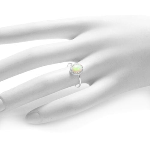 Elegant White Created Opal 0.18 Carat CZ Oval Ring | Wholesale 925 Sterling Silver Jewelry | Alternate