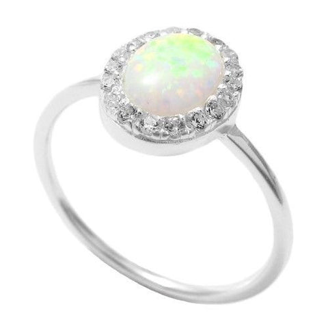 Elegant White Created Opal 0.18 Carat CZ Oval Ring | Wholesale 925 Sterling Silver Jewelry | Main