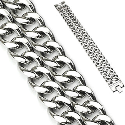 Wide gauge double row Cuban link bracelet | Wholesale 316L Stainless Steel Jewelry