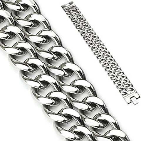 Wide gauge double row Cuban link bracelet | Wholesale 316L Stainless Steel Jewelry