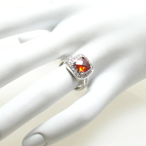 Square cut yellow topaz colored CZ cocktail ring | Wholesale sterling silver rings - Jewelry | Hand photo