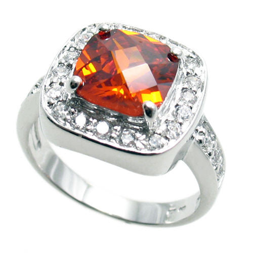 Square cut yellow topaz colored CZ cocktail ring | Wholesale sterling silver rings - Jewelry | Main photo